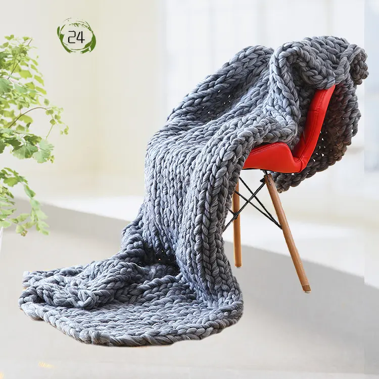 Handmade Mùa Đông Sherpa Trọng Chăn Ném Trang Trí Nội Thất Sofa Chunky Fleece Knit Fluffy Dệt Kim Merino Len Chăn