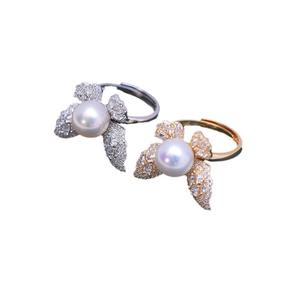 Anillo de Perlas Redondas Blancas de 9-10 mm con Joyería de Mariposa de Plata S925 de Zhuji Danshui, Luz Intensa, Pequeños Defectos, Venta al por Mayor - Product Image 5