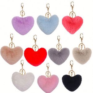 Heart-Shaped Multicolor Heart Shape Faux Fur <b>Keyring</b> Pom Puff Ball With for Diy Keychain Gift - Product Image 1