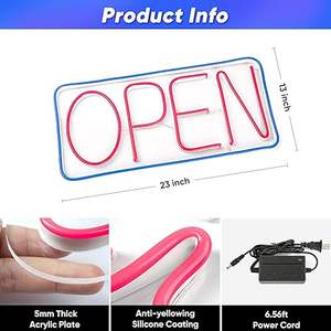 16,5/20/23-дюймовый Регулируемый переключатель ультра яркий светодиодный открытый знак DC12V штекер для бизнес-витрины ресторана бар кафе, открытая неоновая вывеска - Product Image 5