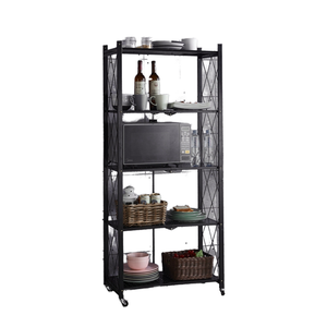 Organizador de cocina y hogar, estante de almacenamiento plegable, estante de exhibición de metal <span class=keywords><strong>con</strong></span> <span class=keywords><strong>ruedas</strong></span>, proveedor de estante de almacenamiento de cocina plegable - Product Image 4