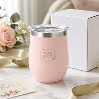 Gobelet isotherme en acier inoxydable de 12 oz, revêtement poudré, sans pied, avec couvercle transparent, logo personnalisé, boîte cadeau, achat en gros OEM