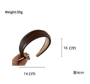 Serre-tête large en cuir PU couleur unie, style minimaliste et irrégulier, pour femme - Product Image 3