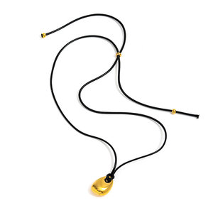 Joolim 18K Gold Plated High Polished Irregular Water <strong>Drop</strong> <strong>Pendant</strong> Black Leather <strong>Cord</strong> Adjustable Stainless Steel Necklace - Product Image 4