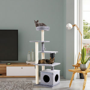 "Grey" طويل القامة كلاسيكي حديث لخدش القطط داخل المنزل مع فرشاة تنظيف جثم مصنوعة من الخشب والسيزال كرتون معبأ - Product Image 1