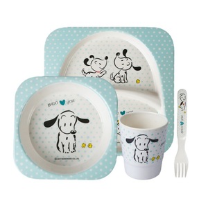 Wuhe Bado Dog Bamboo Fiber Kids Tableware 5-Piece Set Rectangle Bpa Free Food Grade - Product Image 2