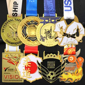 Medaglie sportive personalizzate all'ingrosso di calcio in metallo di arti marziali Karate Taekwondo medaglie d'oro 3D Jiu Jitsu Ju Jutsu Judo medaglie