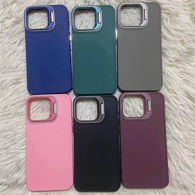 For iPhone 15 Luxury Metal Camera Protection Ring Lens Stand Phone Case for TECNO SPARK GO 2024 Invisible Kickstand Phone Cover