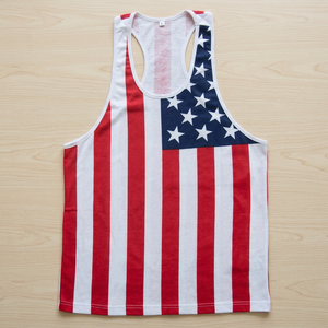 Breathable Quick Dry Solid Casual 100% Cotton Stringer Vest/ American Flag Gym <b>Singlet</b> /USA Tank Top Men Eco-Friendly O-Neck - Product Image 2