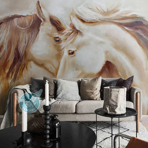 Papier peint artistique moderne imperméable en soie à <span class=keywords><strong>l</strong></span>'huile, motif deux chevaux au galop, pour chambre, salon, salle à manger, fond <span class=keywords><strong>de</strong></span> té<span class=keywords><strong>l</strong></span>évision, facile à poser - Product Image 3