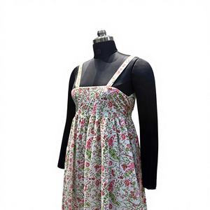 ชุดเดรสผ้าฝ้ายสีดำลายบล็อกพิมพ์มือสไตล์ชนเผ่าสำหรับผู้หญิง เสื้อคุर्ตาแขนกุดสไตล์โบฮีเมียนอินเดีย เสื้อคลุมฤดูร้อนสำหรับผู้หญิง - Product Image 3