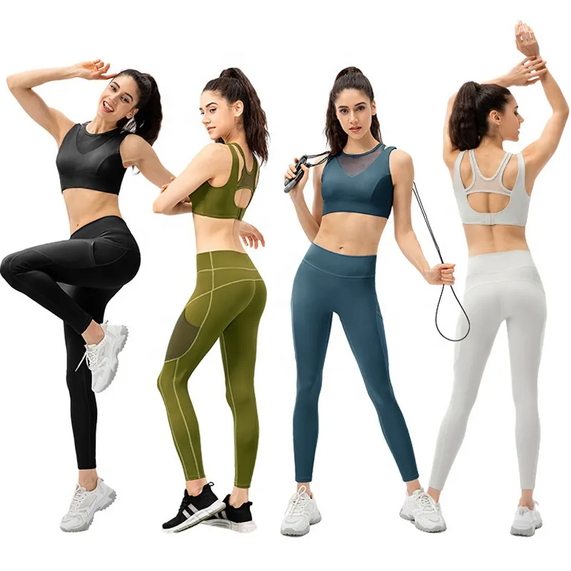 Conjunto de colete de yoga com fivela, calça de malha respirável, esportiva, duas peças, para motociclista, yoga