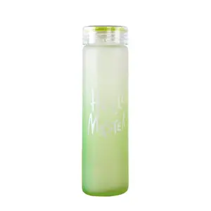 Botol air kaca warna gradien bisnis, botol air kreatif tahan panas 400ML dengan tali portabel