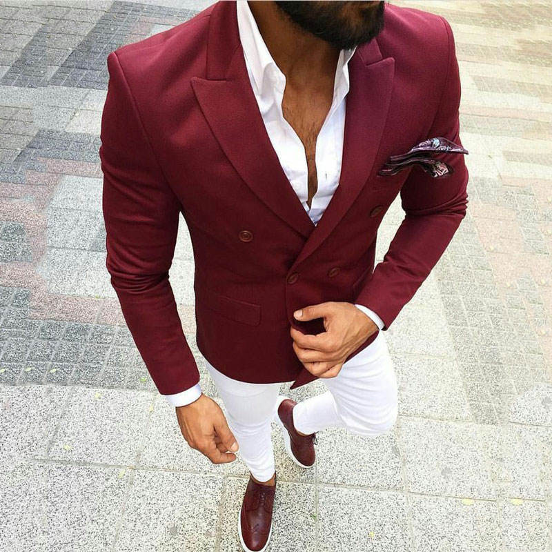 Men Slim Fit Wedding Suits Custom Tailored Double Breasted