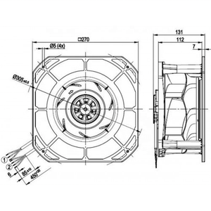 พัดลมระบายความร้อนแบบแรงเหวี่ยง ebmpapst รุ่น K3G225-RE07-03 230V AC ขนาด 270x270x131 มม. กำลังไฟ 170 วัตต์ 1.4 แอมป์ ปริมาณลม 705 ลูกบาศก์เมตร/ชั่วโมง  ตลับลูกปืนแบบลูกกลิ้ง  IP54  EC - Product Image 5