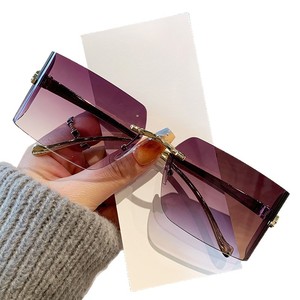 Women's Rimless Chamfered <b>Sunglasses</b> Black Frame Pc Lens Uv400 Protection For Outings Cycling Driving Parties - Product Image 5