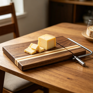 Planche à découper en bois de cerisier, d'érable et de noyer noir avec lame intégrée pour fromage en bloc, saucisses, jambon, biltong et viande séchée – Offre Spéciale - Product Image 5