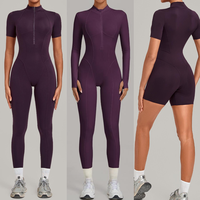 Nouvelle Combinaison de Sport et Yoga Personnalisée à Demi-Zip, Séchage Rapide, Manches Courtes, Tenue de Fitness Active, Body Une Pièce