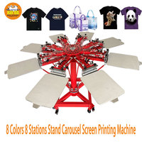 Machine d'impression sérigraphique manuelle à carrousel pour textiles, 8 couleurs, 8 stations, pour fabricants