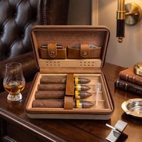 Humidor de Piel Pulida JH para Cigarros, Humidor de Viaje de Piel para 4 Cigarros, Bolsa Protectora para Almacenamiento de Cigarros