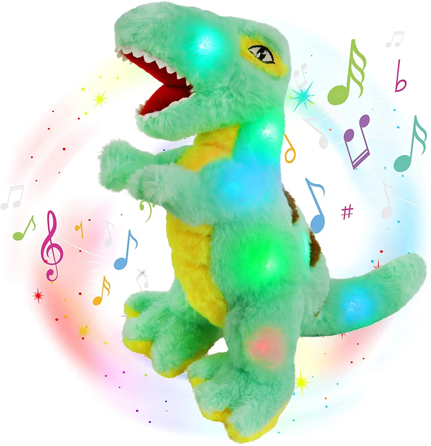 Custom Light up Music T-Rex farcito dinosauro tirannosauro morbido peluche con luci notturne a LED ninne nanne Glow in The Dark Gif