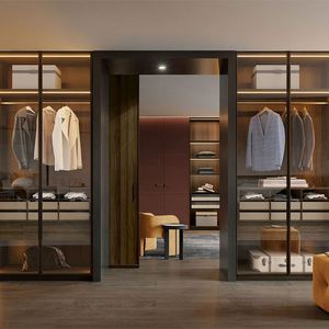 Armoire de rangement pour vêtements en bois de style moderne de luxe sur mesure, fabriquée à Foshan, avec portes en verre, dressing, dressing intégré - Product Image 5