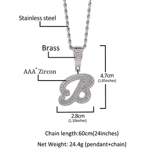 Cadena de Cobre con Incrustaciones de Circonio, Estilo Hip-Hop Americano, con Letras Inglesas Collar con Colgante de 2 Letras Iniciales en Cursiva - Product Image 3