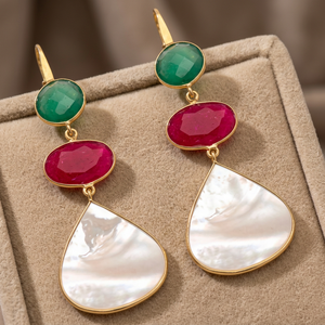 Boucles d'oreilles pendantes en argent sterling faites à la main avec pierres précieuses en quartz, style bohème tendance - Product Image 2