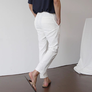 Nuovi <span class=keywords><strong>pantaloni</strong></span> Casual larghi da <span class=keywords><strong>uomo</strong></span> a nove punti <span class=keywords><strong>pantaloni</strong></span> di <span class=keywords><strong>lino</strong></span> bianco traspiranti <span class=keywords><strong>pantaloni</strong></span> dritti taglie forti - Product Image 3