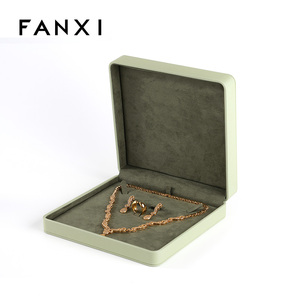 FANXI Green Pu Leather Microfiber Pendant Ring <b>Earrings</b> Jewelry <b>Box</b> Inlay Jewelry Packaging <b>Gift</b> Paper <b>Box</b> - Product Image 1