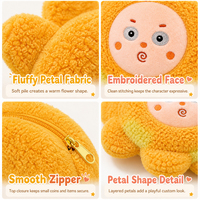 Porte-monnaie en peluche douce personnalisés motif tournesol, vente en gros, petite pochette de rangement en forme d'animal en peluche avec rembourrage en coton