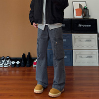 Pantalon cargo streetwear vintage unisexe, coupe ample, jambe large, pantalon cargo droit multi-poches, coton lavé, patchwork