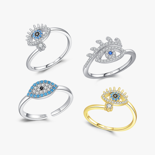 Trendy Turquoise Open Ring for Women Fashion Fine Jewelry Gift 925 Sterling Silver Adjustable Sexy Eyelash Blue Evil Eyes Rings