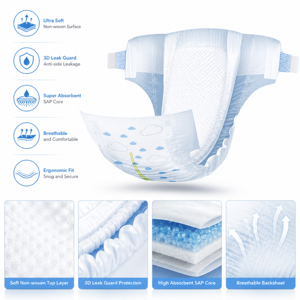 Pannolino Morbido e Traspirante per Neonati con Protezione Antiperdita 3D e Indicatore di Umidità, per Giorno e <span class=keywords><strong>Notte</strong></span>, Sicurezza nel Sonno, Fornitura all'Ingrosso OEM - Product Image 3