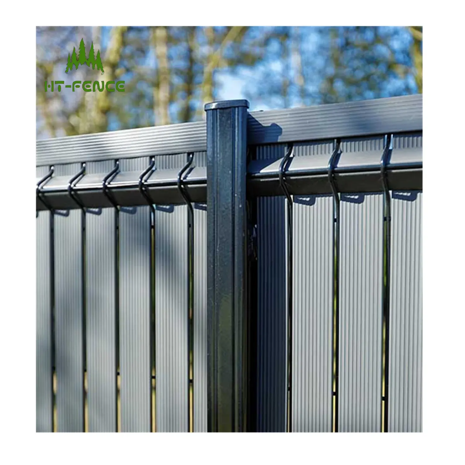 HT-FENCE 3D Screen Garden Fence Panels PVC Rigid Privacy Slats Latte Kit Occultation PVC for 2.5m Metal Frameon