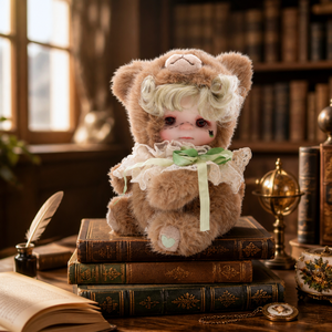 Muñeca Reborn de Silicona de 8 Pulgadas con Disfraz de Oso de Peluche, Cabello Verde Menta y Cuello de Encaje, Muñeca Recién Nacida para Juego de Imitación - Product Image 1