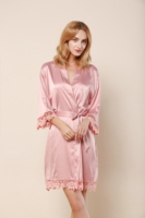Peignoir Kimono en Satin Soie à Dentelle Rose Article 3031 Vente en Gros d'Usine pour Fête de Filles, Mariées et Demoiselles d'Honneur pour Fête de Mariage