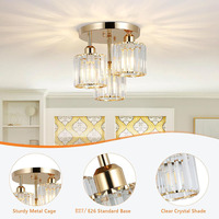 Plafonnier moderne en cristal pour couloir, finition dorée, douille E27, max 40W, restaurant, salon, allée, 3 ampoules, lampe de plafond en cristal