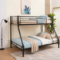 Lit superposé moderne en métal, taille double sur grand lit, avec cadre de lit robuste, échelle latérale incurvée intégrée et barrières de sécurité hautes pour enfants et adultes