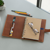 Couverture de classeur A5 en cuir véritable avec poignée, personnalisable, pour carnet à feuilles mobiles, en cuir de vachette, rechargeable, idéal pour les cadeaux