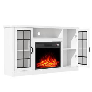 Hiện đại 59-inch TV đứng với 23-inch Lò sưởi điện 12 ngọn lửa màu sắc cho phòng khách sạn Trắng - Product Image 3
