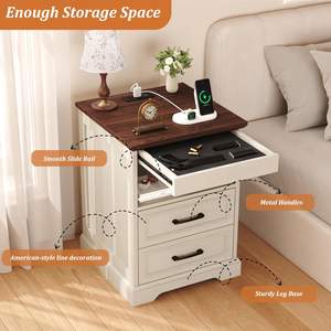 Yusong Farmhouse Night Stand 25 In Tall With Gun Drawer And Charging Station <b>Bedside</b> <b>Table</b> Modern Design - Product Image 6