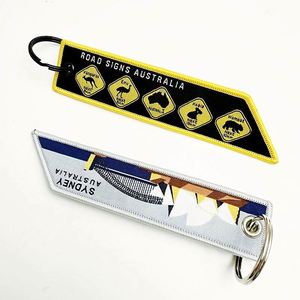 Hot Sale 3D Embroidery Keychain with Double-Sided Woven Label Aircraft Aviation Themed Dual-Sided Luggage <b>Tag</b> for Gifts - Product Image 5