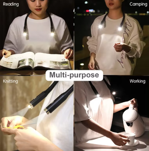 Lámpara de Lectura LED de Doble Cabezal para Dormitorio, con Correa para el Cuello, Tres Colores, Flexible, Ajustable, Recargable y Regulable, Superventas - Product Image 5