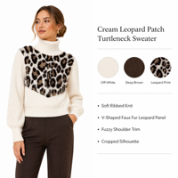 Pull court en tricot à col roulé pour femme, motif léopard, manches ballon, pour tenues décontractées d'automne et d'hiver