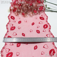 Ruban de dentelle brodée en tulle rouge en forme de cœur de 25 cm, tissu de dentelle brodée en maille, ruban de dentelle motif cœur pour lingerie, couture de la Saint-Valentin