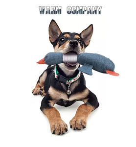 Jouets pour chiens en peluche couineurs à mâcher en denim et lin, en forme de canard, coloris beige, bleu, café, vente en gros fabricant - Product Image 5