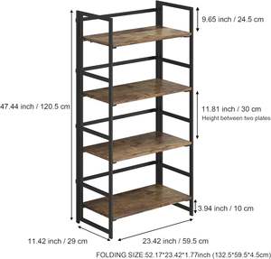 Estantería plegable sin montaje al por mayor, 4 niveles, soporte de planta multifuncional Vintage, estantería de almacenamiento, estantería de almacenamiento - Product Image 3