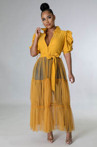 Chemise longue à manches bouffantes pour femme, vêtement d'automne décontracté en Patchwork de maille, hauts pour femmes, 2022 - Product Image 6