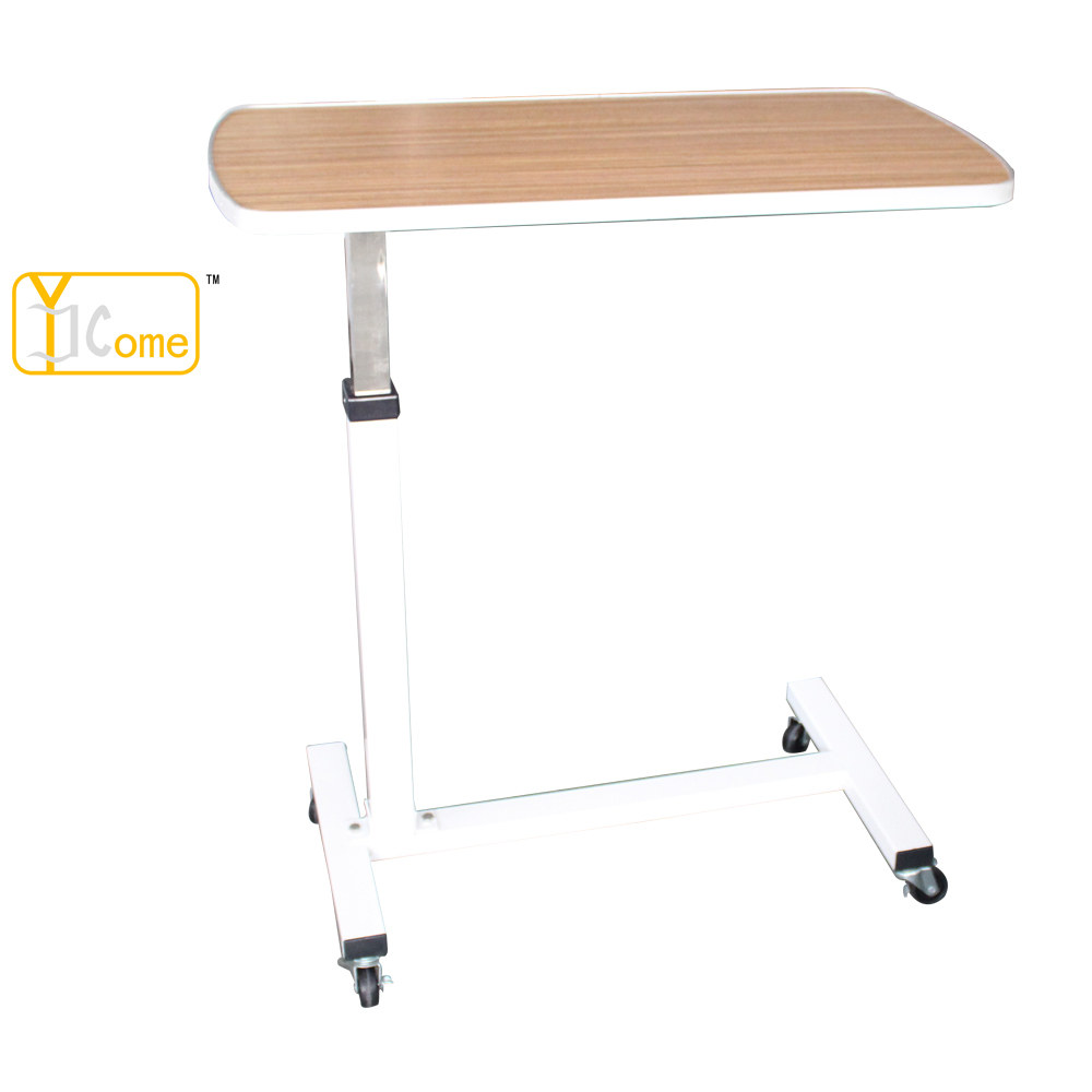 Hospital Furniture Mobile Metal Material Overbed Table with Wheels Hospital Patient Dinning Bed Food Table
